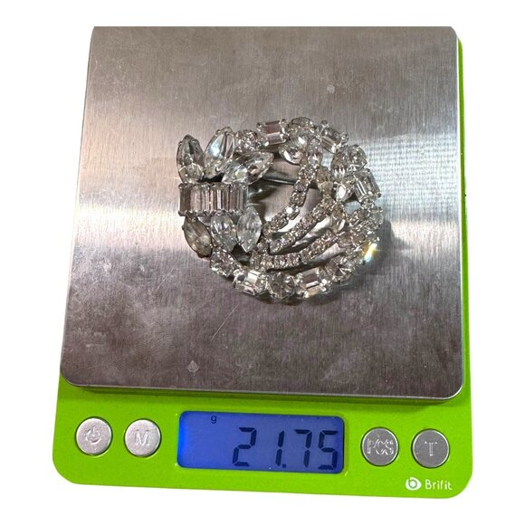 Vintage Weiss Multi Layer Baguette Clear Rhinestone Circle Brooch Pin 2" Signed - Picture 6 of 6